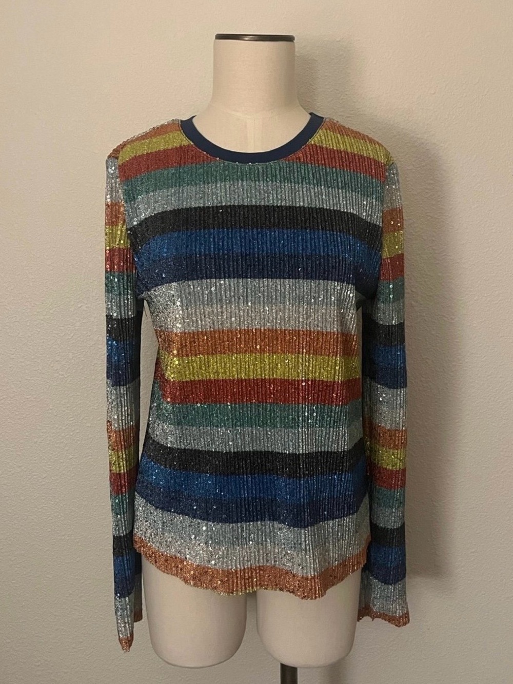Grey Lab LA Striped Sparkle Sequin Top Medium